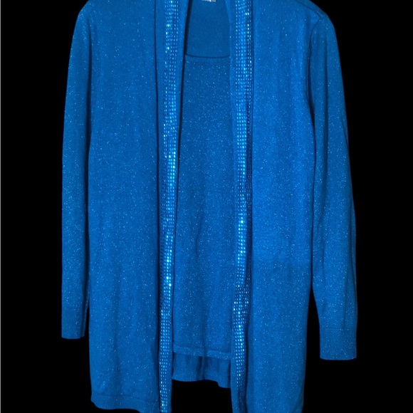 Draper’s & Damon’s Sparkling Long 1-piece Cardigan Sweater Set - Picture 1 of 4